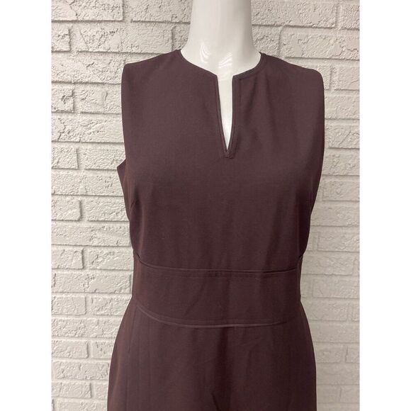 Ann Taylor Women Brown V Neck Sleeveless Pleated Dress Size 4 - Picture 6 of 10